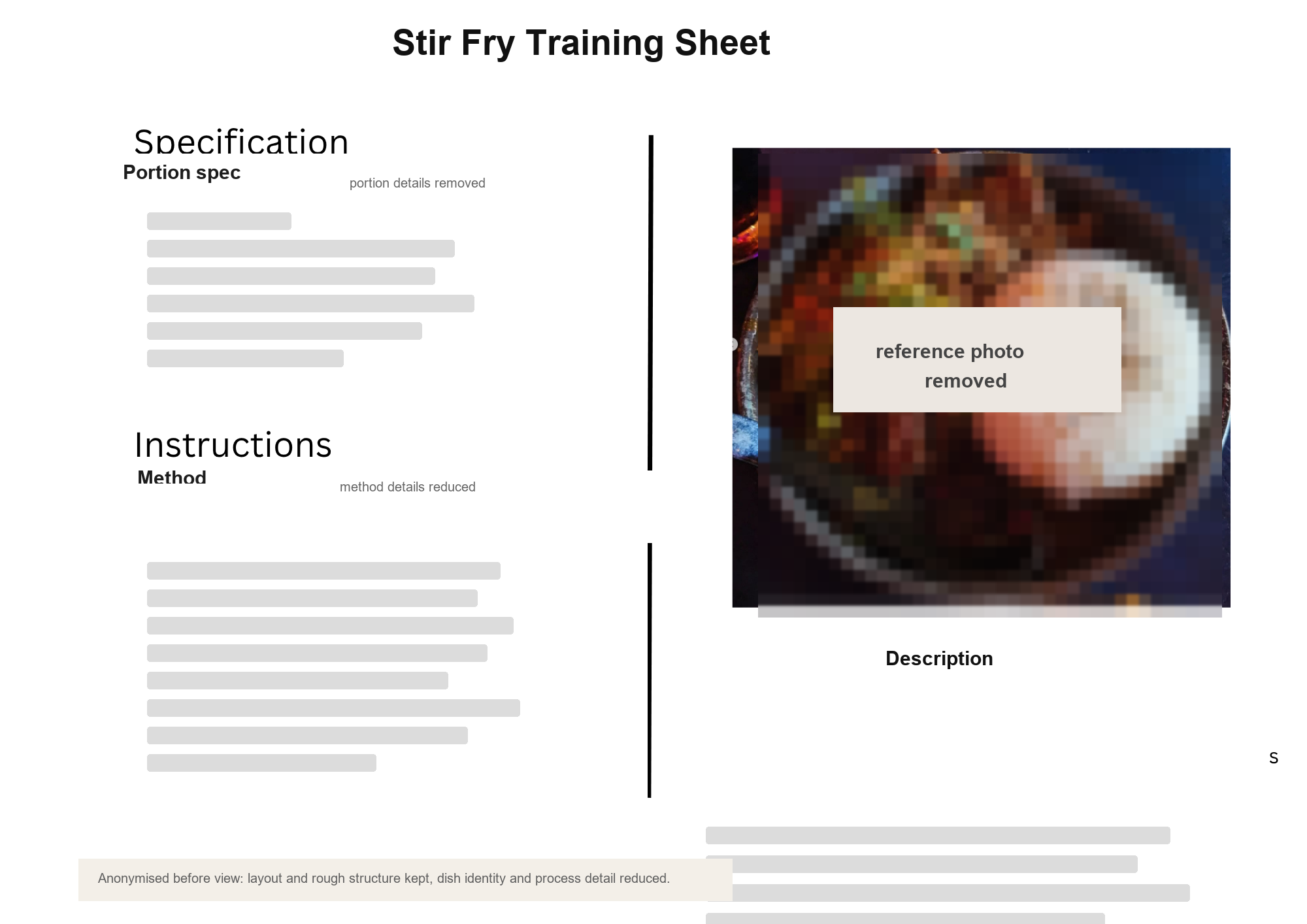 Anonymised before example of a rough training and prep sheet.